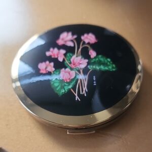 vintage Stratton Floral Compact Mirror with Gold Trim